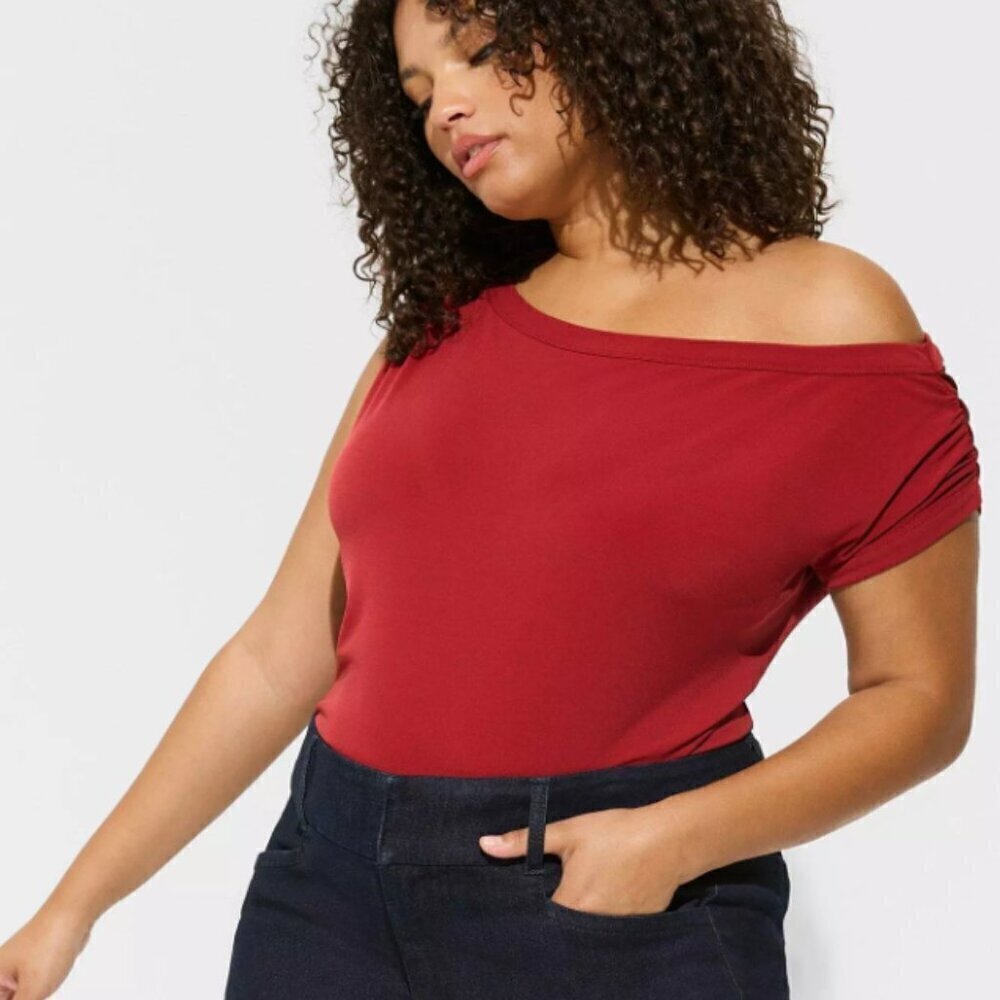 Torrid Studio Knit Off Shoulder Top RHUBARB red new nwt 2x stretch